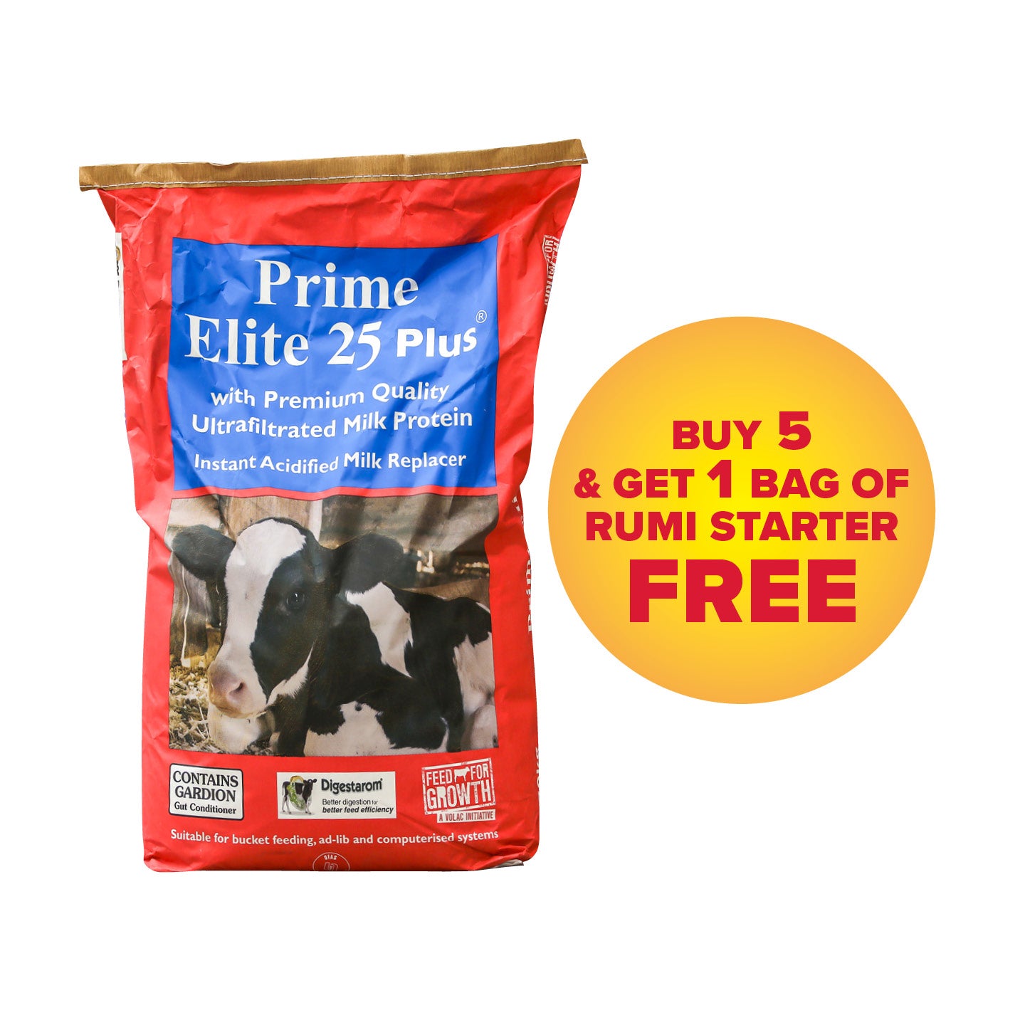 Prime Elite 25 Plus Milk Replacer 20Kg - Buy 5 and Get 1 Bag Rumi Starter 25kg FREE