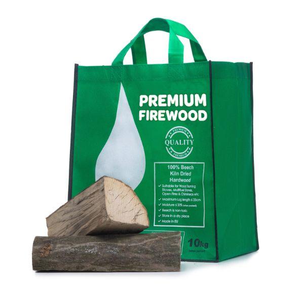 Premium Green Carry Bag Kiln Dried Beech Logs &lt;20% 22L