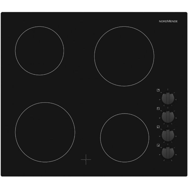 NordMende HCP604FL  60cm 4 x Zone Control Knobs Ceramic Hob Black Glass