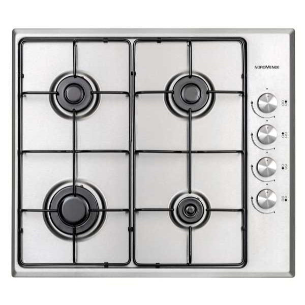 NordMende HGE603IX 60cm Gas Hob with Enamel Pan Supports Stainless Steel