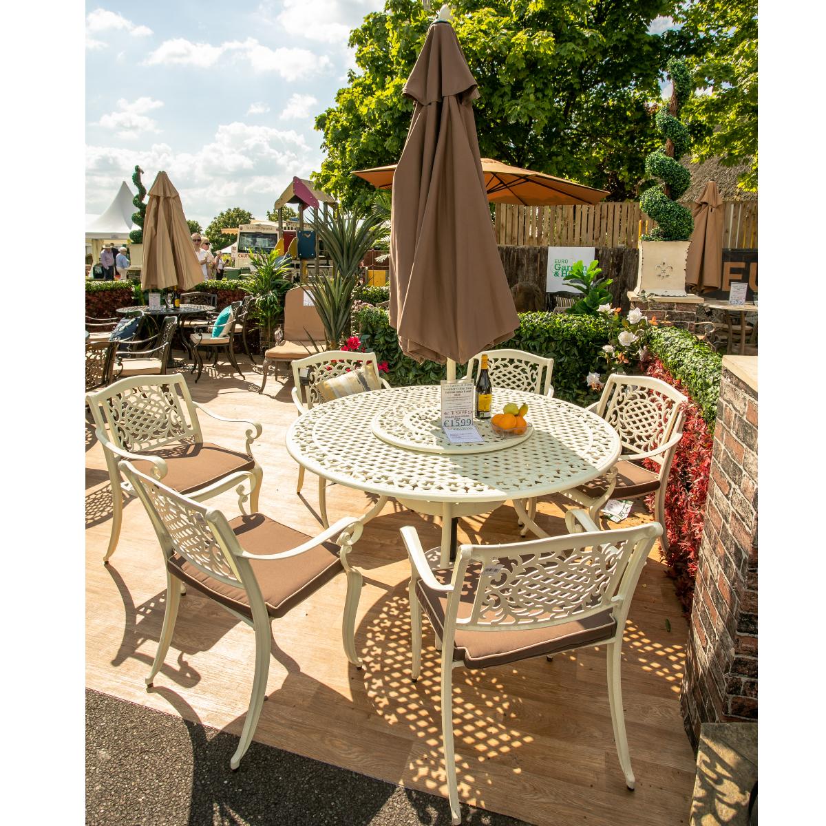 Murcia 6-Seater Cast Aluminum Outdoor Furniture Set Hammered Cream