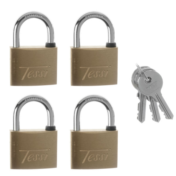 Tessi 4 x 40mm Brass Padlocks Keyed Alike