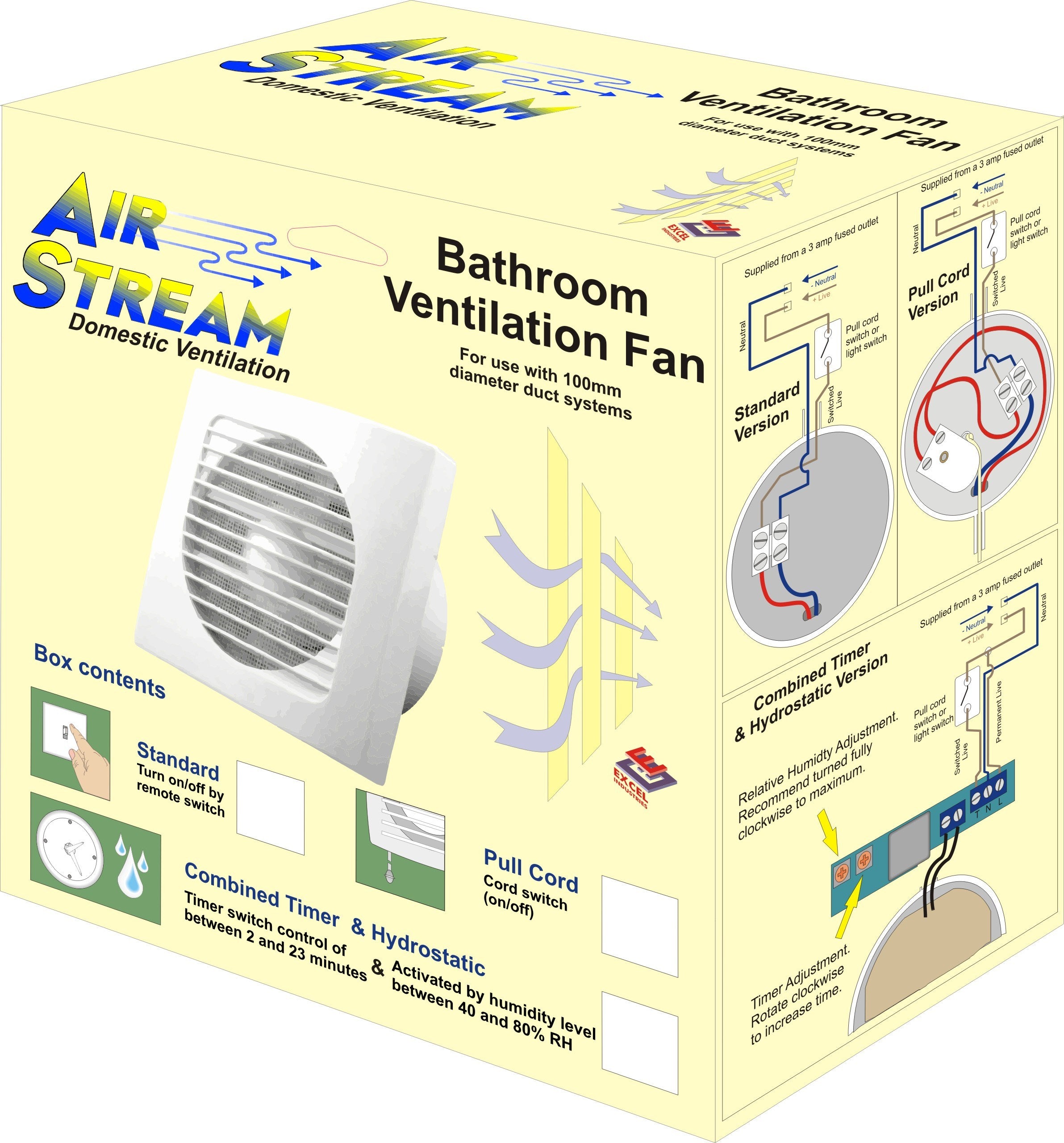 Airstream Pull Cord Bathroom Fan Slimline 100Mm