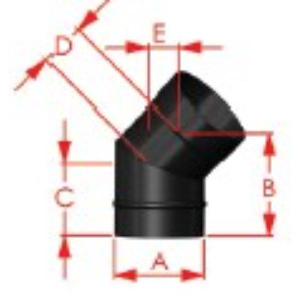 Mi Flues System 7 150MM X 45 Degree Bend VE Matt Black 