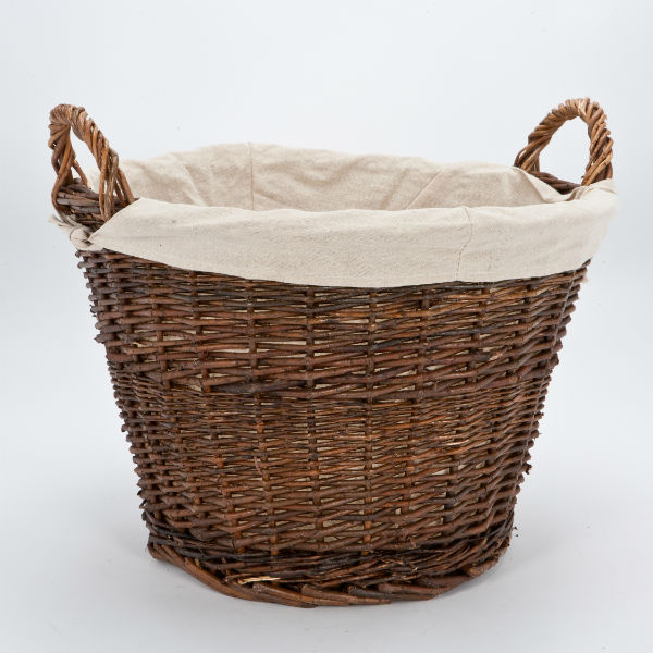 Wicker Log Basket With Removable Linen Liner
