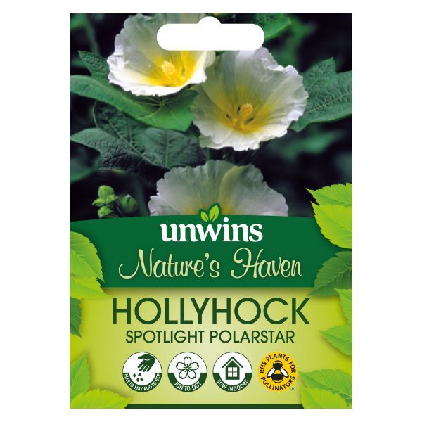 Unwins Seed Packet Natures Haven Hollyhock Spotlight Polarstar