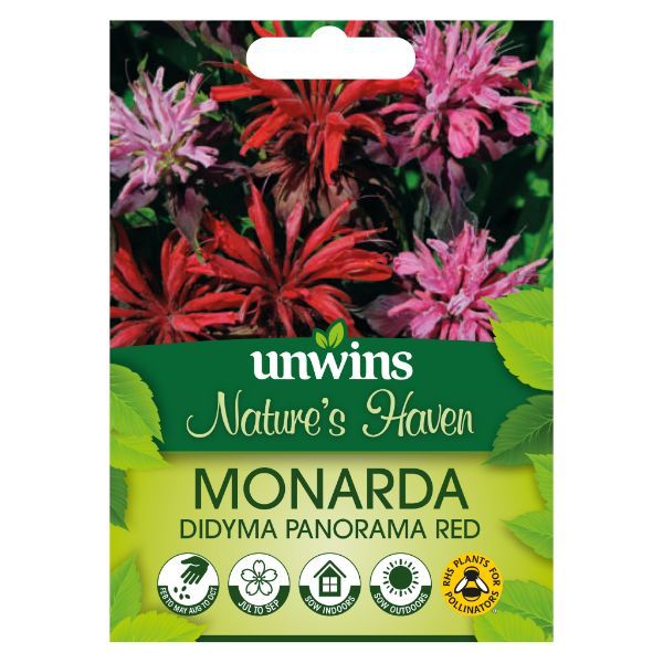 Unwins Seed Packet Natures Haven Monarda Didyma Red Shades Panorama Red