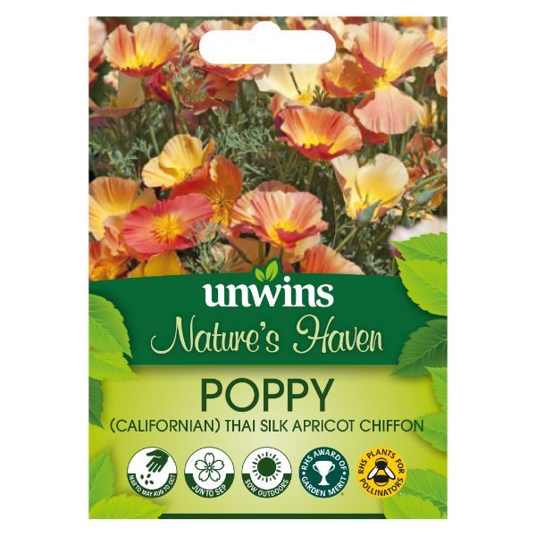 Unwins Seed Packet Natures Haven Poppy (Californian) Thai Silk Apricot Chiffon