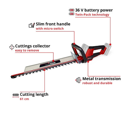 Einhell PXC 36v GE-CH 36/61 Li Hedge Trimmer, 61cm Cutting Length - Body Only