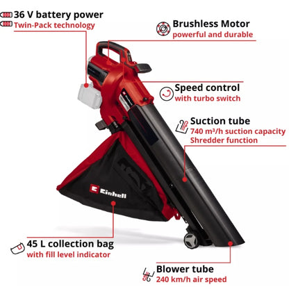 Einhell Professional PXC 36V VENTURRO 36/240 Brushless Leaf Blower/Vac - Body Only