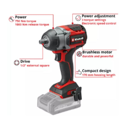 Einhell Professional PXC 18V TP-CW 18/750-C Li Brushless Compact Impact Wrench - Body Only