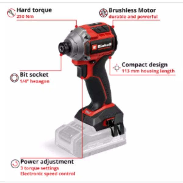 Einhell Professional PXC 18V TP-CI 18/250-C Li Brushless Impact Driver - Body Only