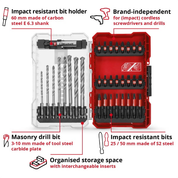 Einhell M-CASE 33pc Impact Bit &amp; QR Masonry Drill Set