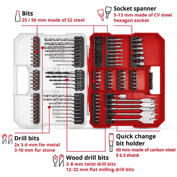Einhell XL-Case 95pc Screwdriver Bit &amp; QR Assorted Drill Set