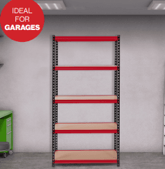 Fastlok 1.8m Red/Black Boltless Shelving 5 Tier Unit