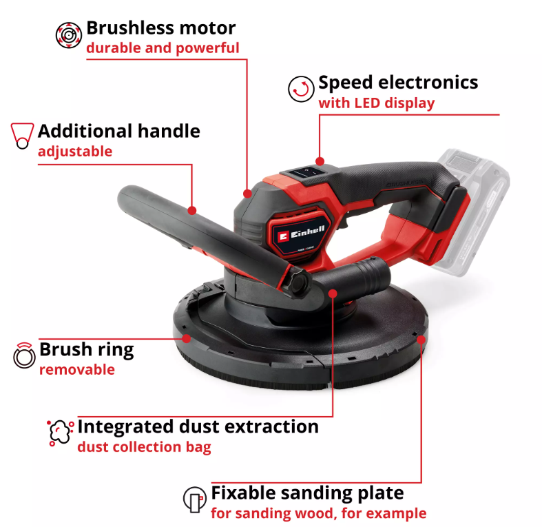Einhell Professional PXC 18V TP-DWS 18/225 Li Brushless 225mm Compact Drywall Polisher - Body Only
