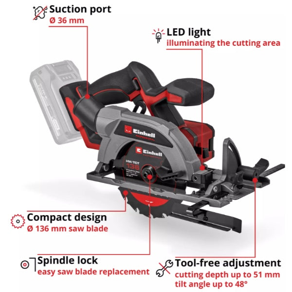 Einhell Professional PXC 18v TP-CS 18/136-C Li Brushless 136mm Compact Circular Saw - Body Only