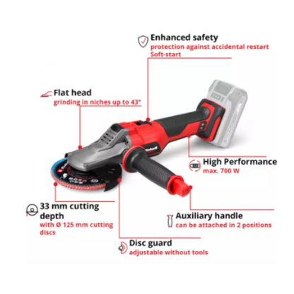 Einhell Professional PXC 18V TP-AG 18/125 F Li 125mm Brushless Flat Head Angle Grinder - Body Only