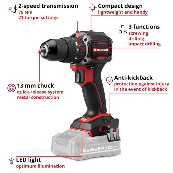 Einhell Professional PXC 18v TP-CD 18/70-C Li-i BL Cordless Combi Drill - Body Only