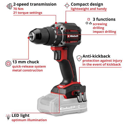 Einhell Professional PXC 18v TP-CD 18/70-C Li-i BL Cordless Combi Drill - Body Only