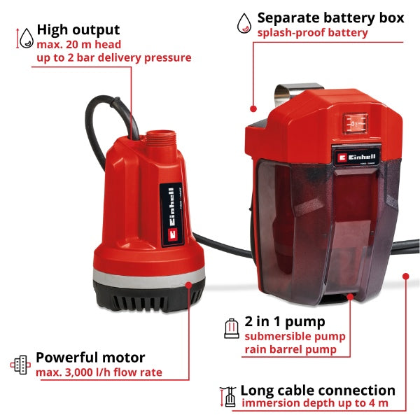 Einhell PXC 18v GE-PP 18 RB Li Cordless Clear Water Pump - Body Only