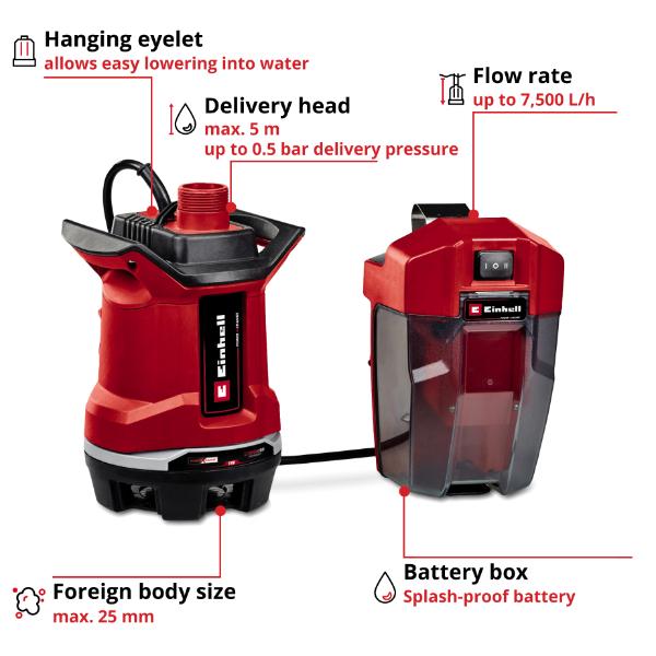 Einhell PXC 18v GE-DP 18/25 Li Cordless Dirt Water Pump - Body Only