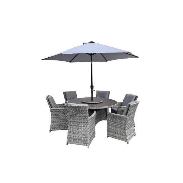 Algarve Outdoor 6 Seater Outdoor Dining Set with Lazy Susan, Parsol &amp; Cover 