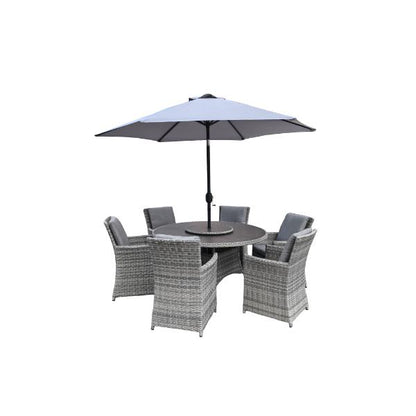 Algarve Outdoor 6 Seater Outdoor Dining Set with Lazy Susan, Parsol &amp; Cover 