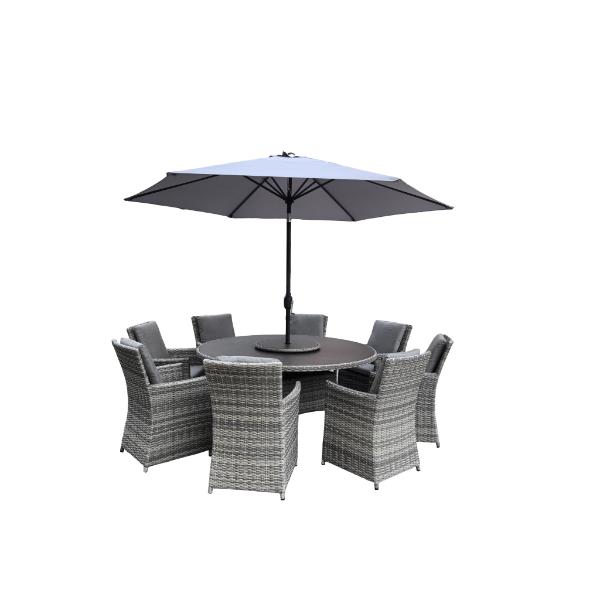 Algarve Outdoor 8 Seater Outdoor Dining Set with Lazy Susan, Parsol &amp; Cover 