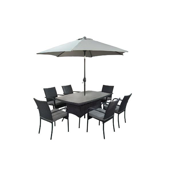 Faro Outdoor 6 Seater Outdoor Dining Set with Paraol &amp; Cover