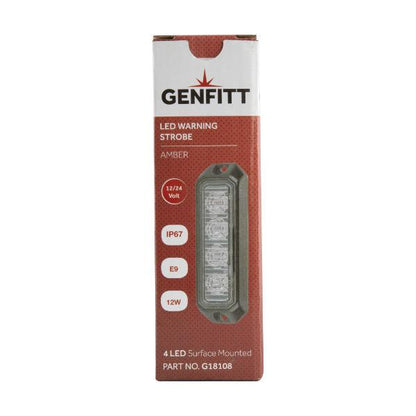 Genfitt Led Warning Strobe Light 12W 4 LED 12-24V Red
