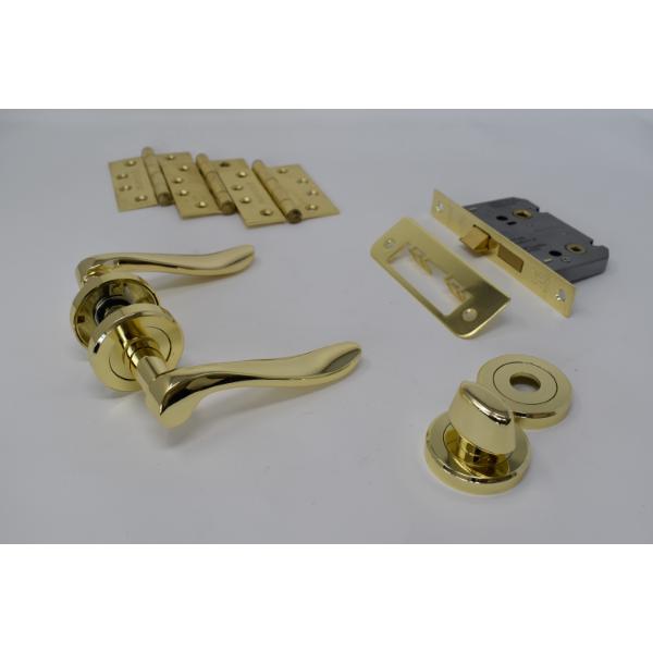 Carlisle Brass Ultimate Door Pack , Verdun Lever On Rose, Bathroom Lock, Turn  And 3 Hinges Polished Brass