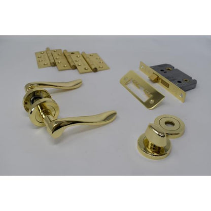 Carlisle Brass Ultimate Door Pack , Verdun Lever On Rose, Bathroom Lock, Turn  And 3 Hinges Polished Brass