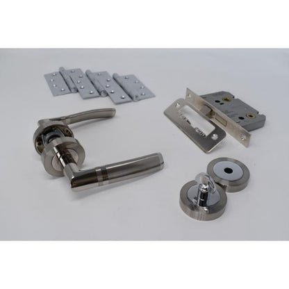 Carlisle Brass Ultimate Door Pack Dunmore Lever On Rose, Bathroom Lock, Turn With 3 Hinges Pnsn