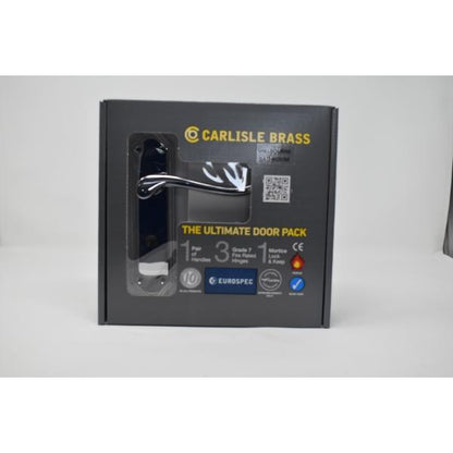 Carlisle Brass Ultimate Door Pack Shelbourne Bathroom On Plate, Lock And 3 Hinges Pol Chrome