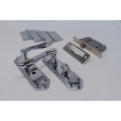 Carlisle Brass Ultimate Door Pack Shelbourne Bathroom On Plate, Lock And 3 Hinges Pol Chrome