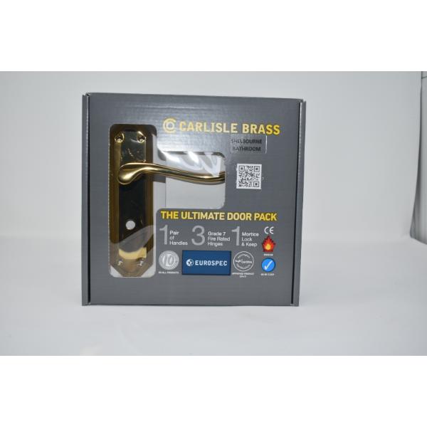 Carlisle Brass Ultimate Door Pack Shelbourne Bathroom On Plate, Lock And 3 Hinges Brass