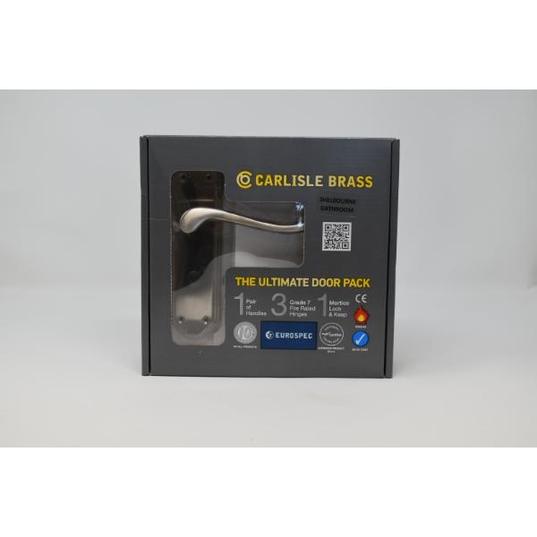 Carlisle Brass Ultimate Door Pack Shelbourne Bathroom On Plate, Lock And 3 Hinges Satin Nickle