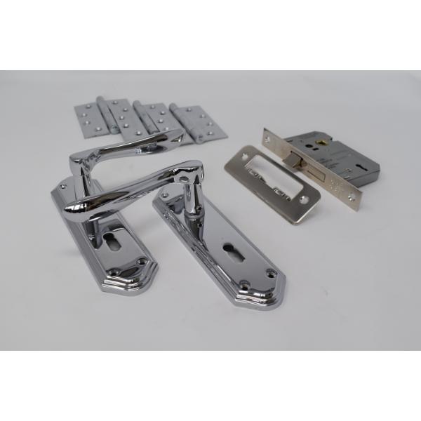 Carlisle Brass Ultimate Door Pack Shelbourne Lever On Place, Lock And 3 Hinges Pol Chrome