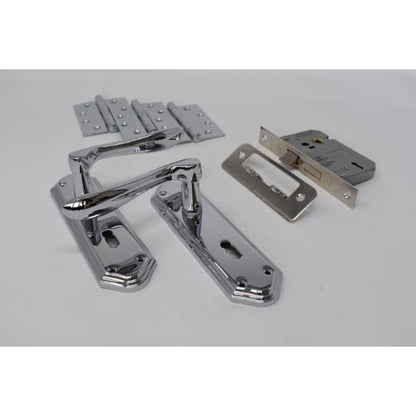 Carlisle Brass Ultimate Door Pack Shelbourne Lever On Place, Lock And 3 Hinges Pol Chrome