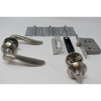 Carlisle Brass Ultimate Door Pack , Paris Lever On Rose, Bathroomlock,  Turn And 3 Hinges Satin Nickle