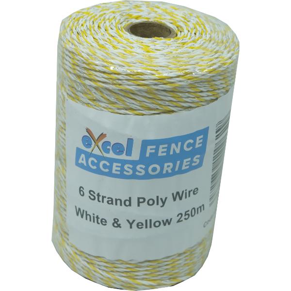 Excel 6 Strand Poly Electric Fence Wire White &amp; Yellow 250M