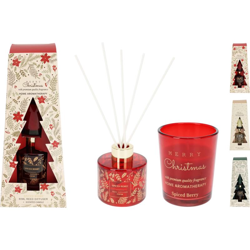 Merry Christmas Candle And Diffuser Giftset 3 Assorted
