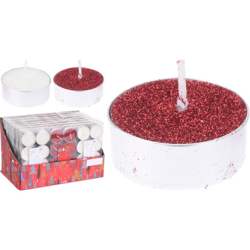 Christmas Tealights With Glitter 2 Assorted