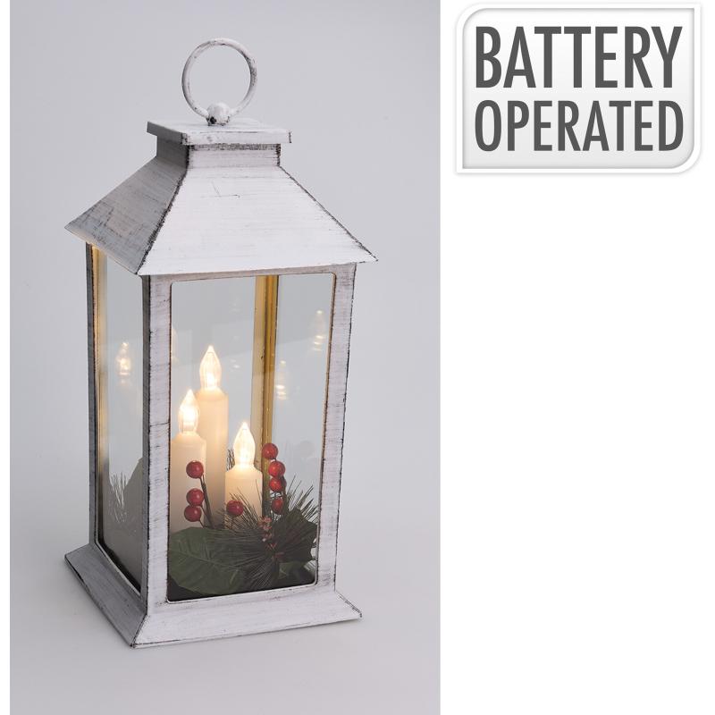 Christmas Lantern Trio 29Cm Cream With LED