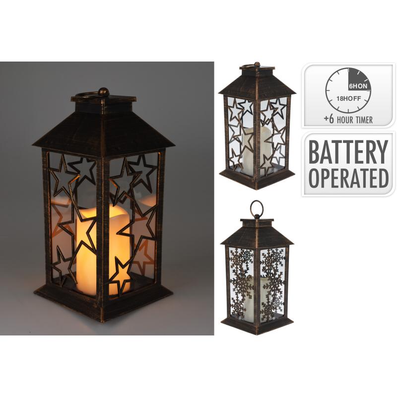 Christmas Lantern Cut Out With Candle  28Cm With LED  Black