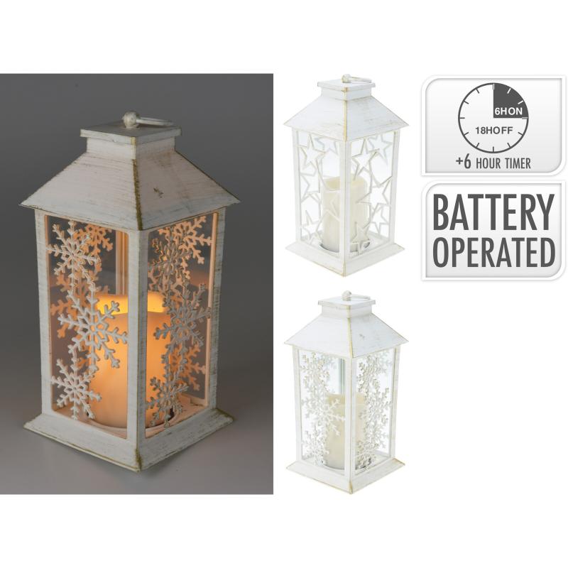 Christmas Lantern Cut Out With Candle  28Cm With LED  White