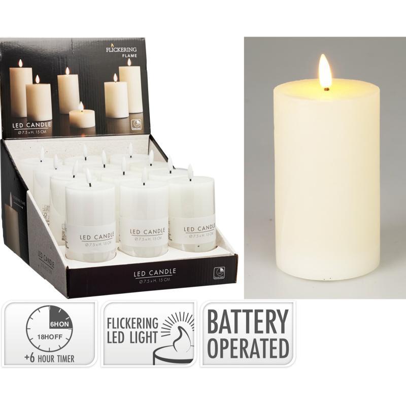 Christmas Pillar  Candle Ivory LED 7.5Cmm X12.5Cm