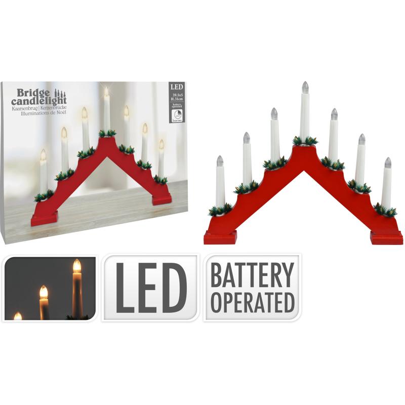 Christmas Candle Bridge Red With LED