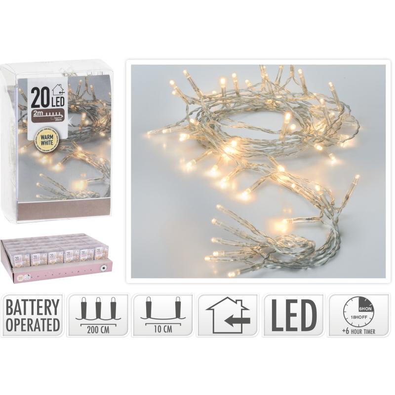 20 LED Silver Wire  Battery Operated Warm White